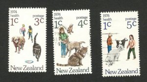 NEW ZEALAND -3 USED/MH STAMPS -  Children's Health  - 1974.