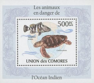 Indian Ocean Endangered Animals Epinephelus Striatus Mini Sov. Sheet MNH