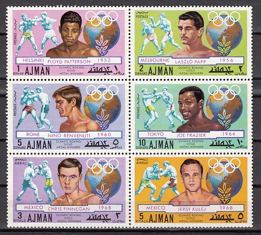 Ajman, Mi cat. 1054-1059 A. Olympic Boxing Medalists issue. ^