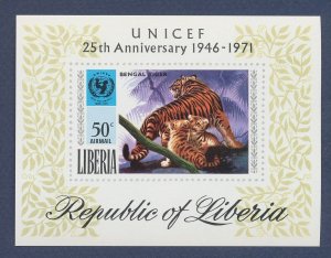 LIBERIA - Scott C189  - MNH S/S - UNICEF - tiger, cat -1971