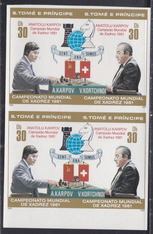 St. Thomas & Prince # 624, World Chess Championships, Imperf Pair