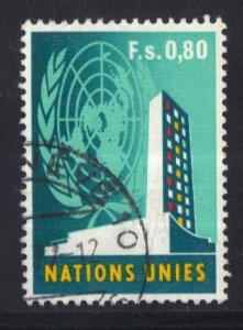 United Nations Geneva  #9  used  1969 UN headquarters  80c.