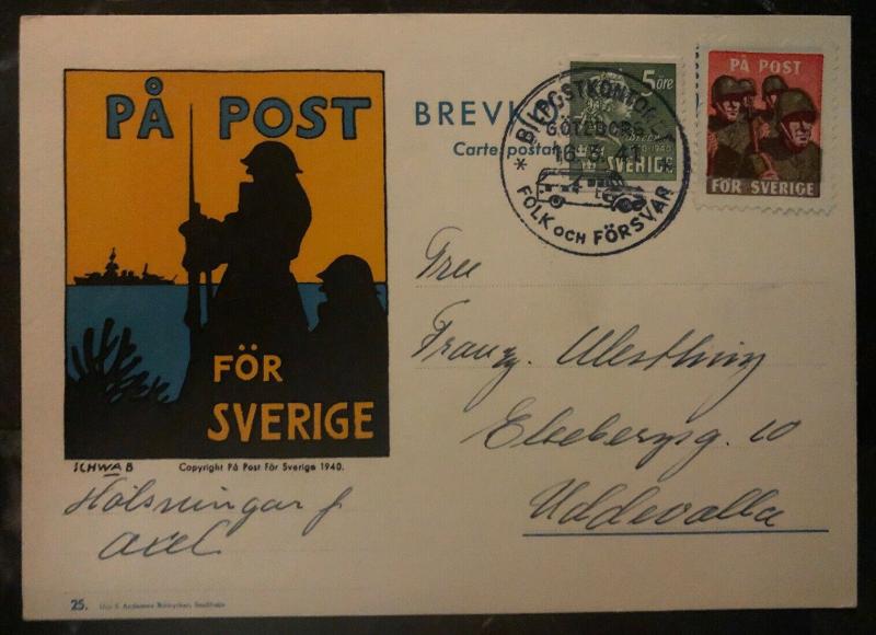 1941 Goteborg Sweden Field post Postcard cover To Uddevalla Label