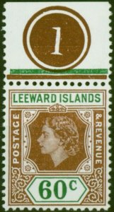 Leeward Islands 1954 60c Brown & Green SG137 V.F MNH Pl.1 Marginal