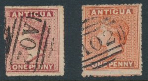 Antigua 1863 QV SG 6 & 7b (Wmk sideways) 1d Dull Rose & Vermilion Used