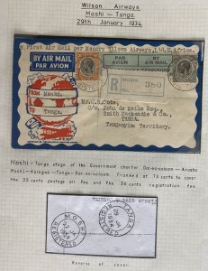 1934 Moshi Tanganyika British KUT Airmail Cover To Tanga Wilson Airways