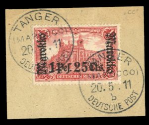 German Colonies, German Offices in Morocco #54 Cat$65, 1911 1p25c on 1m, used...