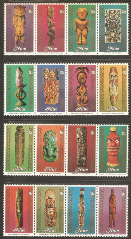 NIUE Sc# 265 - 268h MNH FVF Set of 4 x 4Strip + SS Festival of Art Statues