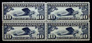 #C10 Air Post 10c Dark Blue VF-XF Block of 4 Mint Never Hinged Full Gum CV $52+