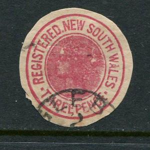 New South Wales 3p Registered Mail Envelope Cut Square Used