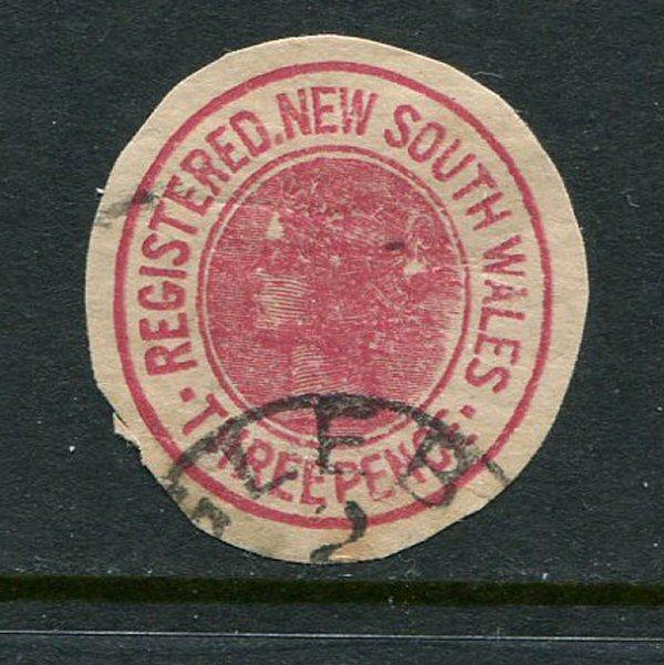 New South Wales 3p Registered Mail Envelope Cut Square Used