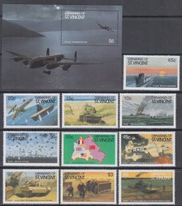 ST VINCENT GRENADINES Sc # 685-95 MNH CPL SET + S/S  - WORLD WAR II BATTLES