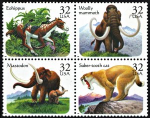 SC#3077-80 32¢ Prehistoric Animals Block of Four (1996) MNH