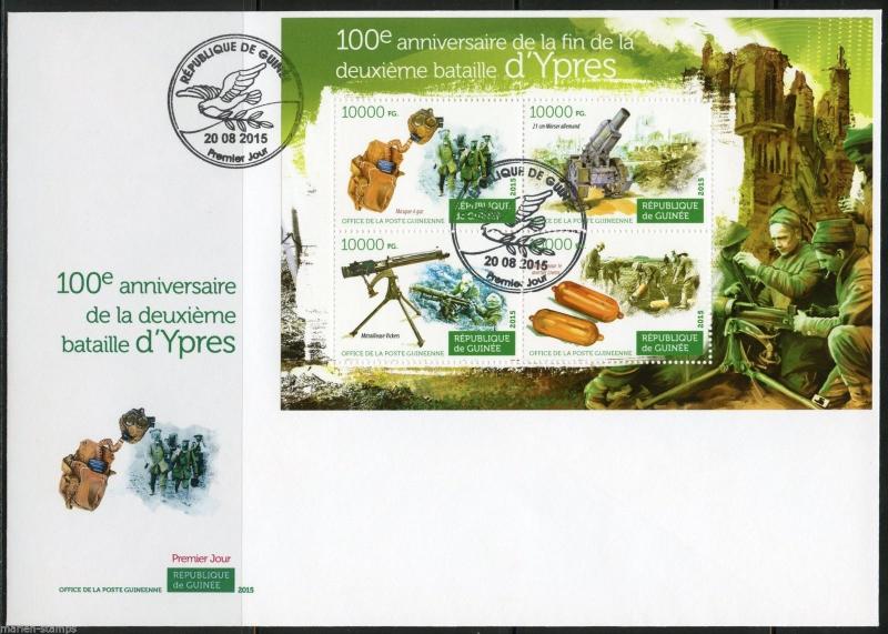 GUINEA 2015   100th ANNIV OF THE 2nd BATTLE OF YPRES WW I  SHEET FDC