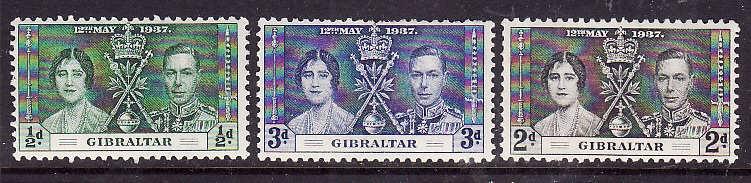 Gibraltar-Sc#104-6-unused  hinged KGVI Coronation set-Omnibus-1937-