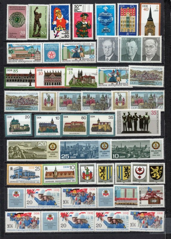 GERMANY/DDR 1984 SET OF 72 STAMPS, SHEET, 4 S/S, 2 BOOKLETS & S/CARD MNH