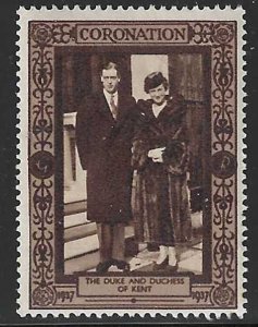 Great Britain, King George VI 1937 Coronation, Duke of Kent, Poster Stamp