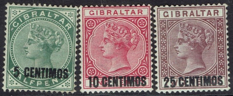 GIBRALTAR 1889 QV OVERPRINTED 5C 10C AND 25C