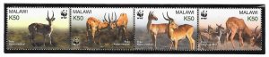 MALAWI SC 714 NH STRIP+SOUVENIR SHEET+MINISHEET of 2003 - WWF - ANIMALS