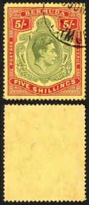 Bermuda SG118b KGVI 5/- Pale Green and Red/yellow Line Perf 14.25 (Ref 28)