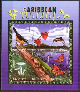 St. Kitts 2001 Caribbean Wildlife Birds Mushrooms Dolphins Mi.547/52 Sheet MNH