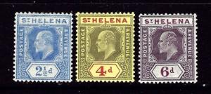 St Helena 56-58 Hinged 1908 partial set pencil mark on one 