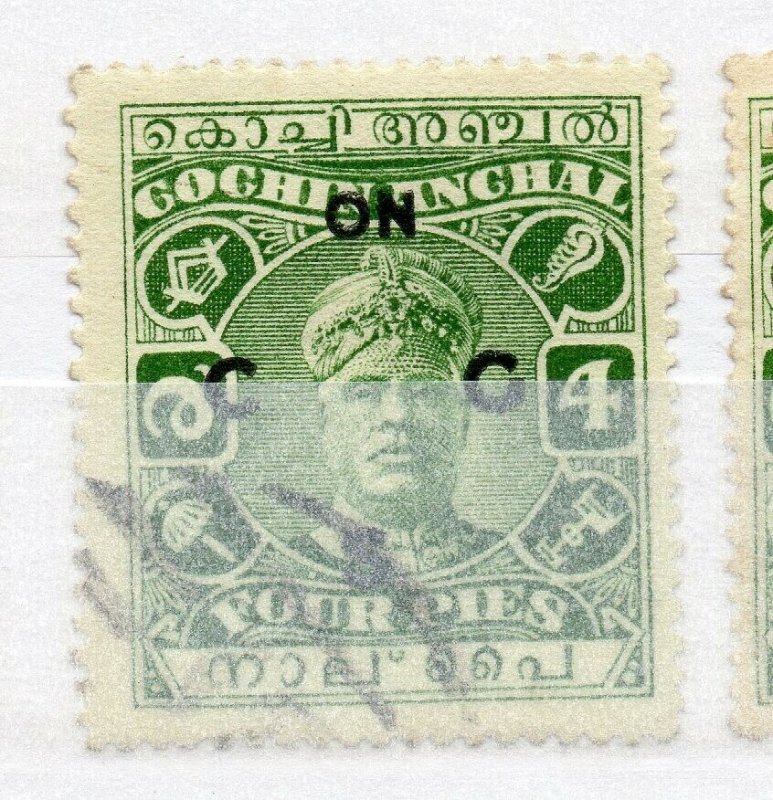 India Cochin 1948-49 Early Issue used Shade of 4p. Optd NW-16224