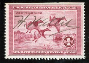 US Sc RW2 Rose Lake $1.00 1935 Hunting Permit Used M/S Signature