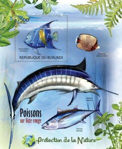 BURUNDI 2012 - Fishes in the red list S/S. Official issues.