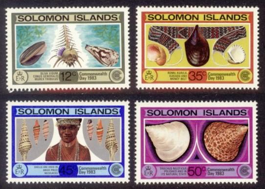 Solomon Islands Sc# 493-6 MNH Commonwealth Day 1983 / Shells