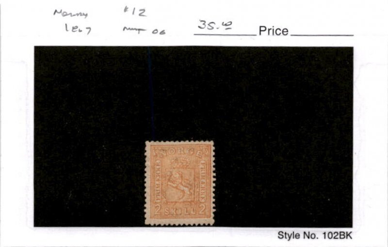 Norway, Postage Stamp, #12 Mint Hinged, 1867 Lion Seal (AE)