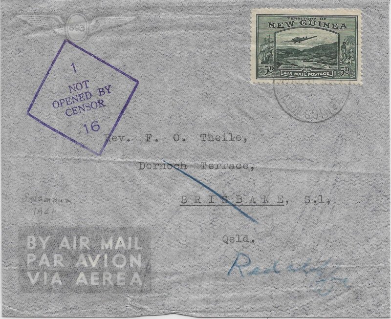 1941 Salamaua, New Guinea to Brisbane, Australia Airmail, Not Opened ... (C5971)