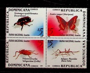 DOMINICAN REP. Sc 1317 NH BLOCK OF 4 OF 1999 - INSECTS