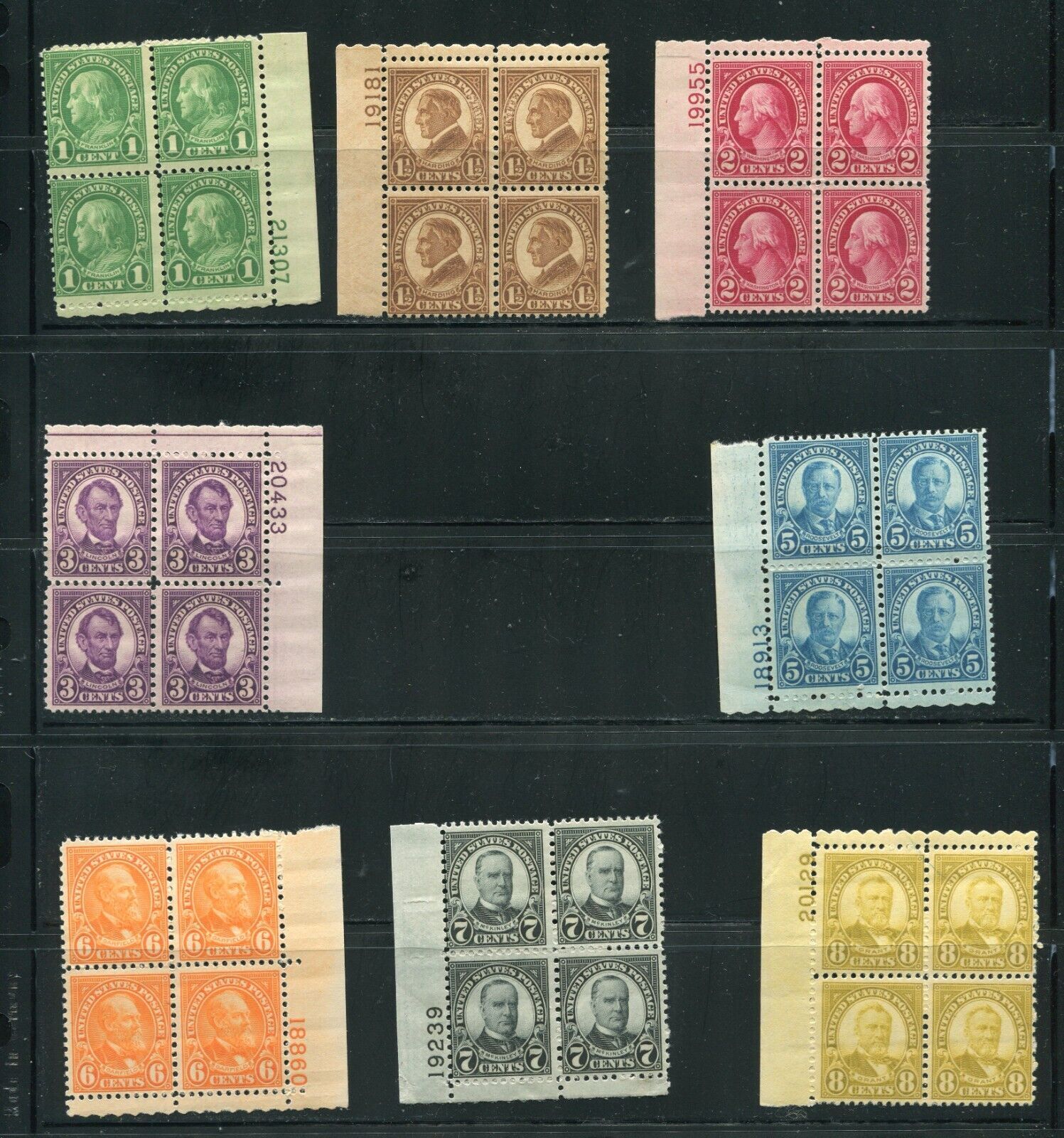 362365, 367342, 653 Regular Issue Stamp Plate Blocks MNH Perf 11 x 10