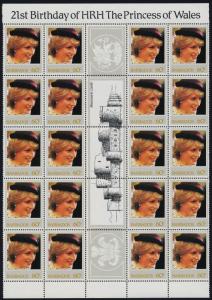 Barbados 585-8 Gutter strips of 20 MNH Princess Diana 21st Birthday, Crest