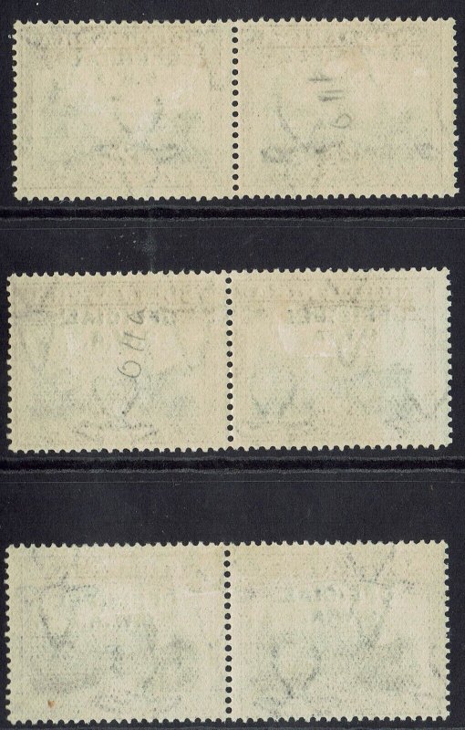 SOUTH WEST AFRICA 1929 OFFICIAL 2D PAIRS ALL 3 MISSING STOP VARIETY TYPES 