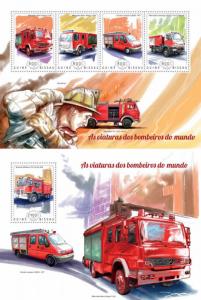 Fire Engines Transport Firefighters Feuerwehrleute Guinea-Bissau MNH stamp set
