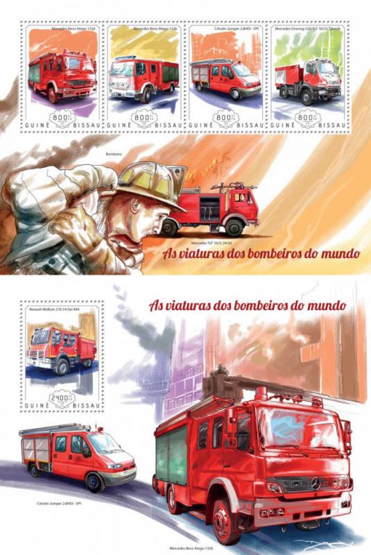 Fire Engines Transport Firefighters Feuerwehrleute Guinea-Bissau MNH stamp set