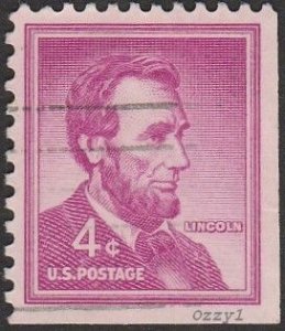 US #1036b 1958 4c Red Violet President Lincoln USED-Fine-NH.