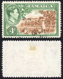 Jamaica SG127 4d Brown and Green LINE Through Jamaica (pre-printing paper creas