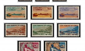 COLOR PRINTED SOMALI COAST 1894-1966 STAMP ALBUM PAGES (40 illustrated pages)