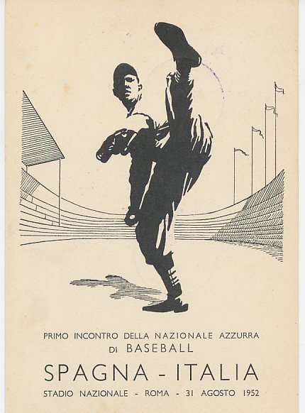 Card / Postmark Italy 1952 Baseball Italy - Spain - 1st International game Italy