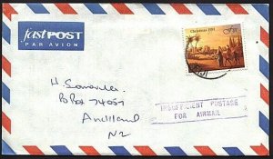 FIJI 1993 cover to New Zealand - INSUFFICIENT POSTAGE FOR AIRMAIL..........93276