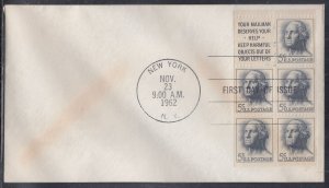 United States Scott 1213a Bkl Pane FDC - 1962 Washington Issue