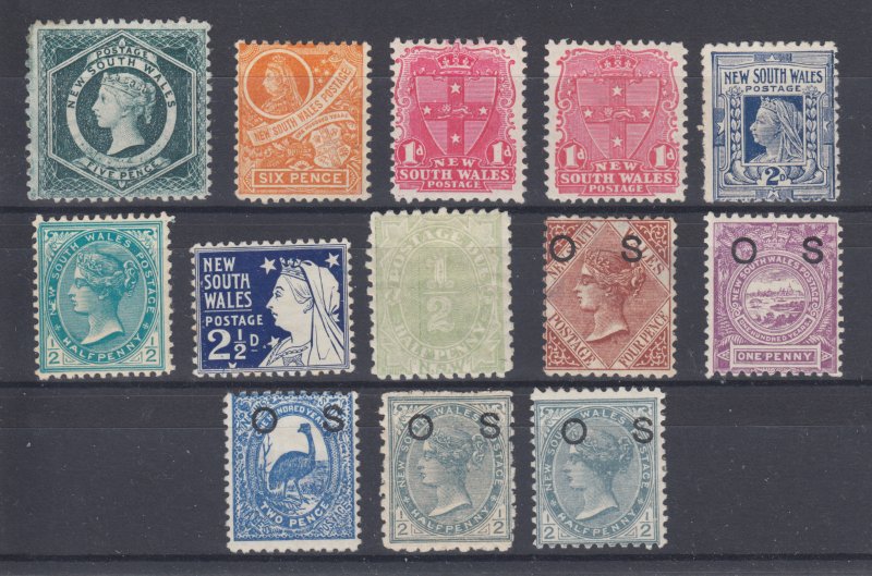 New South Wales SG 233b/O58a MLH. 1882-1905 issues, 13 different, sound, F-VF