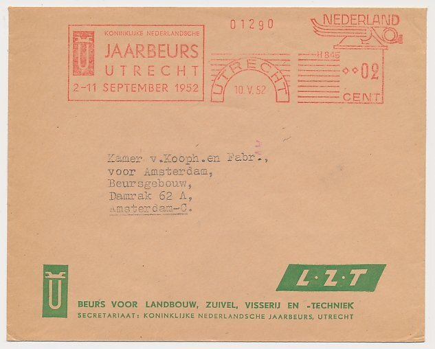 Meter cover Netherlands 1952 Year Fair - Agricultural, Dairy and Fisheries Fair 