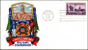 Scott 957 3 Cents Wisconsin - Staehle FDC - Unaddressed Planty 957-3