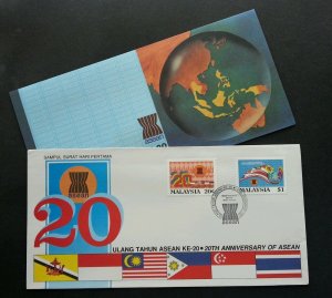 Malaysia 20th Anniv Of ASEAN 1987 Flag Nation Singapore Thailand Vietnam (FDC)