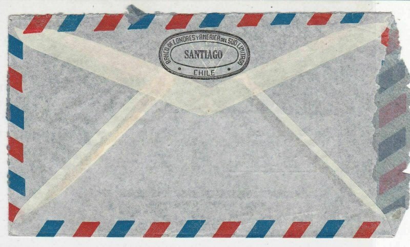 Chile 1956 Banco de LondresyAmerica del Sud Ltd Airmail Stamps Cover Ref 25337