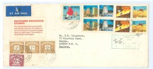 Rhodesia (1965-1978) 275-7/279/285 1970 Airmail packet franked with definitive stamps (1c, 2c, 2.5c, 3.5c & 10c) to England, dee